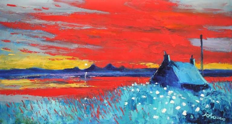 Sunset Machrihanish Kintyre Looking To The Paps of Jura 16x30 - John Lowrie Morrison