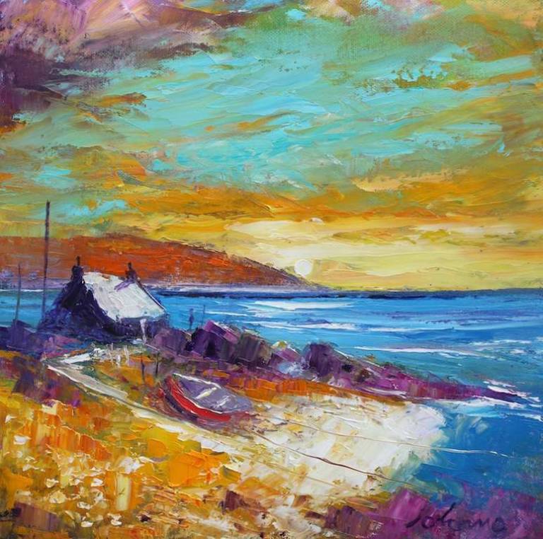 Beached Boat in the rocks Mull of Kintyre 12x12 - John Lowrie Morrison
