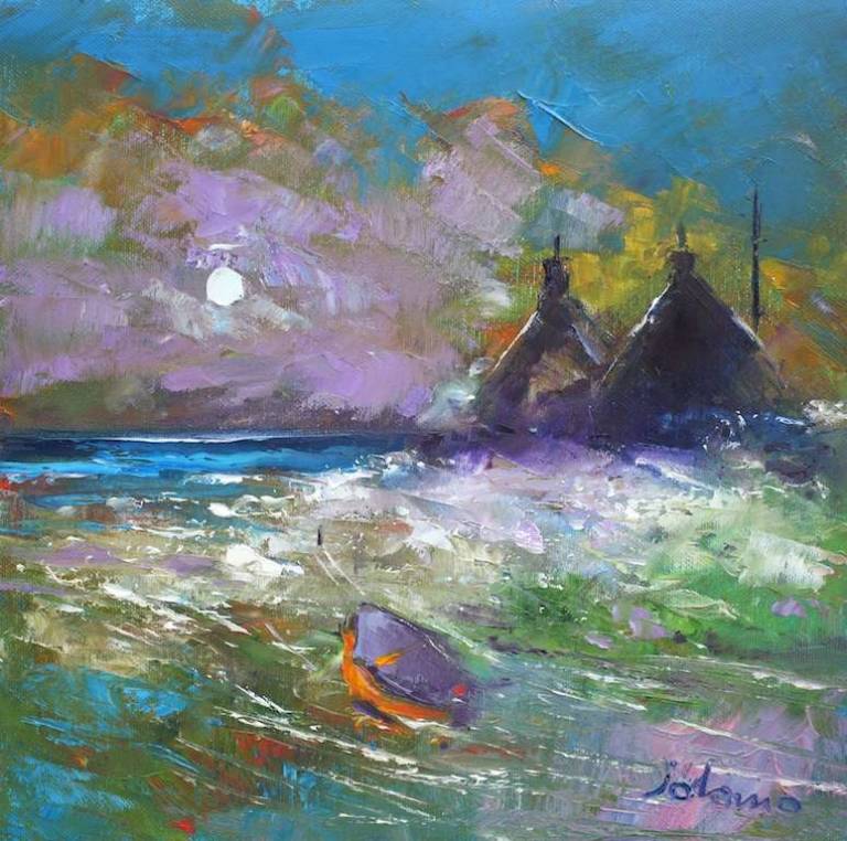 Misty Moonlight Mannal Isle of Tiree 12x12 - John Lowrie Morrison