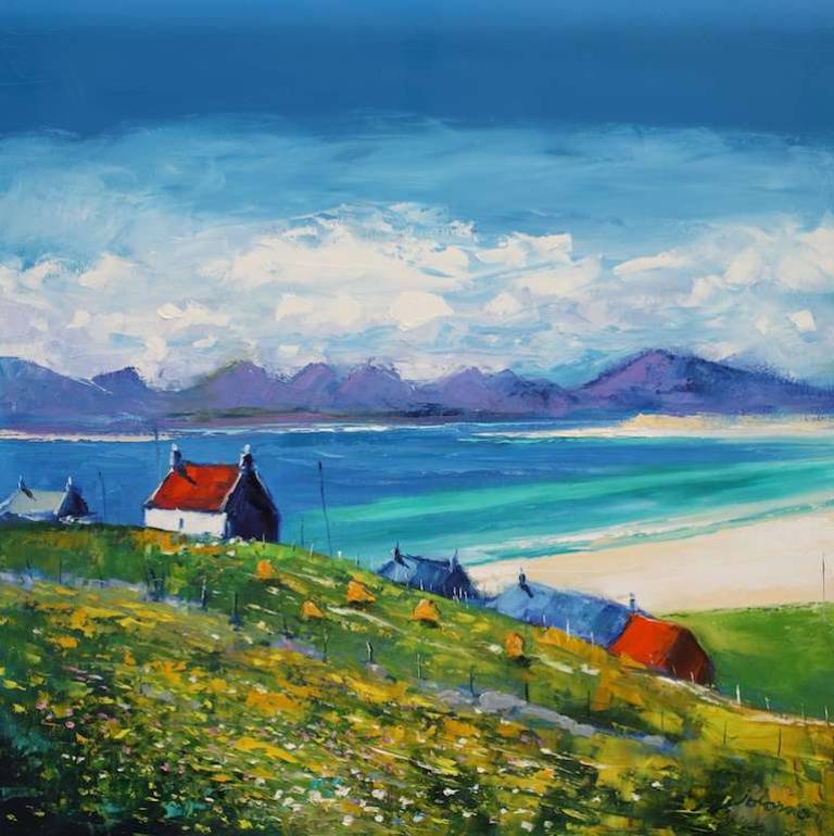 Wild Flowers in Summerlight Luskentyre Isle of Harris 30x30 - John Lowrie Morrison