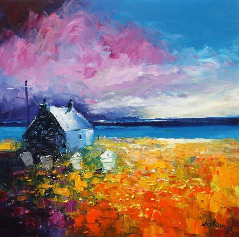 Beehives on the edge The Hebrides 20x20 - John Lowrie Morrison