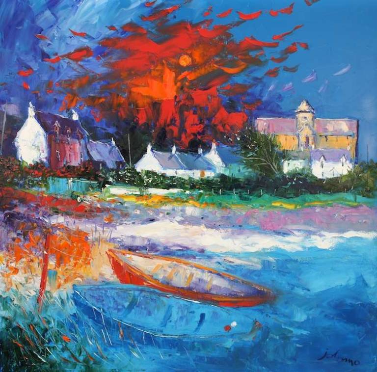 Beached Boats Under S Stormy Sunset Iona 30x30 - John Lowrie Morrison