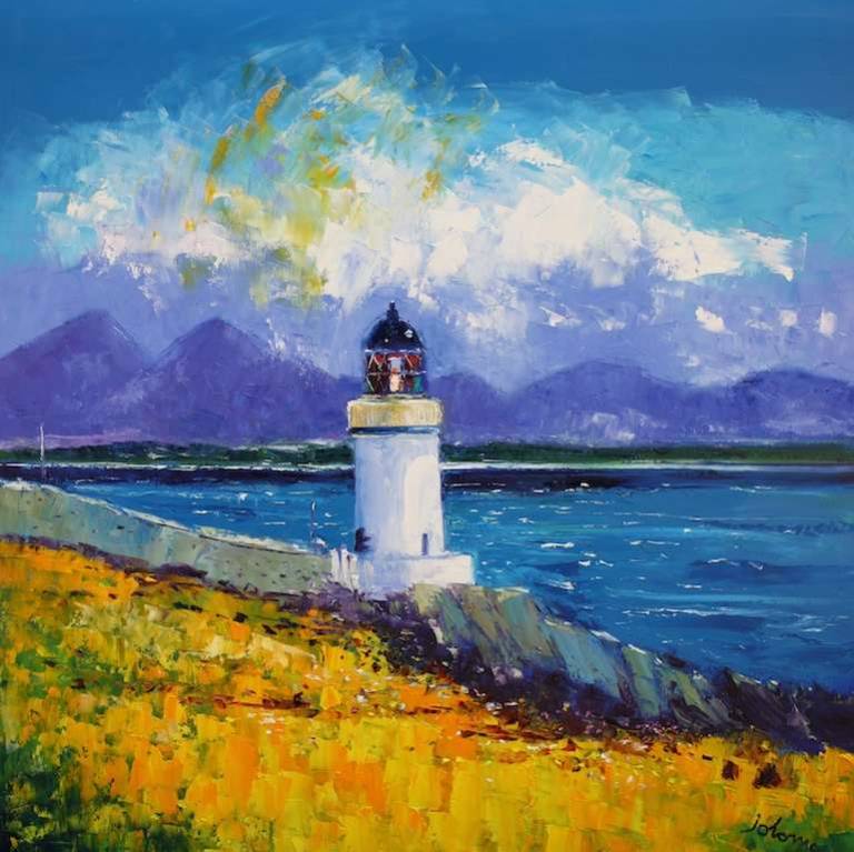 A summer Squall Rubh-An- Duin Lighthouse Isle of Islay 36x36 - John Lowrie Morrison