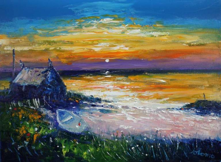 Croft & Boat On The Shore North Uist 18x24 - John Lowrie Morrison