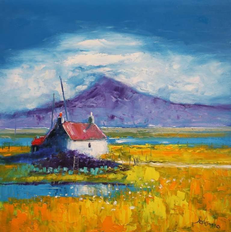 Croft and Peat Stack South Uist 24x24 - John Lowrie Morrison