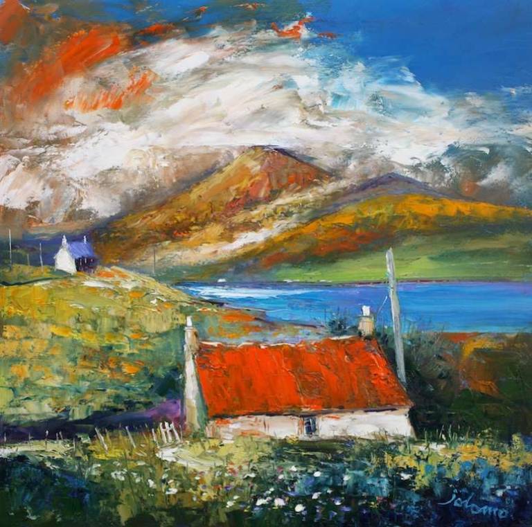 Misty Morninglight Maraig Isle of Harris 20x20 - John Lowrie Morrison