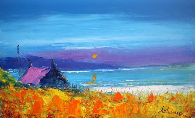 Haystacks in a Harvest Moon Isle of Mull 10x16.JPG - John Lowrie Morrison