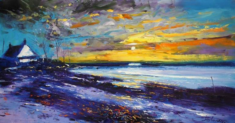 Eveninglight Muasdale Beach Kintyre 16x30 - John Lowrie Morrison