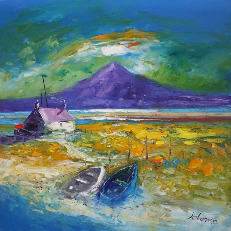 Eveninglight Beached Boats South Uist 20x20 - John Lowrie Morrison