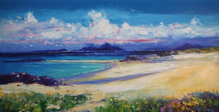 Isle of Rum Looking From Coll Summerlight 16x30 - John Lowrie Morrison