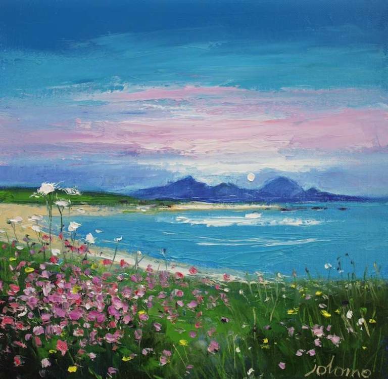 Sea Pinks North Uist Traigh Lar Beach 12x12 - John Lowrie Morrison