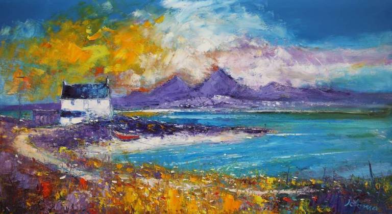 Rain Passing The Paps Of Jura Looking From Isle of Danna 18x32 - John Lowrie Morrison