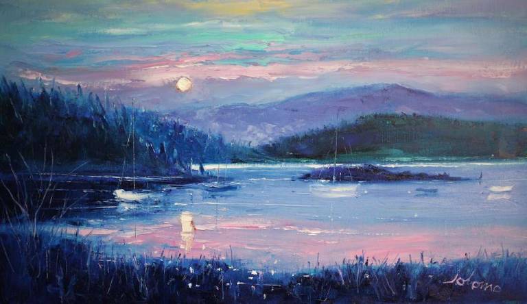 An Autumn Moon Tayvallich Bay Knapdale Argyll 14x24 - John Lowrie Morrison