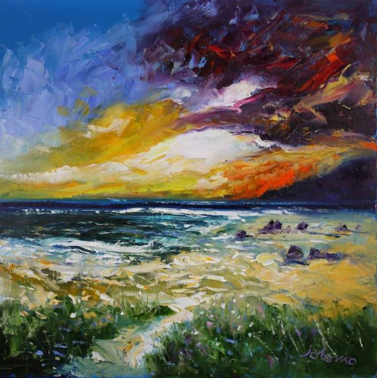 The Singing Sands Isle of Islay Storm Passing 20x20 - John Lowrie Morrison