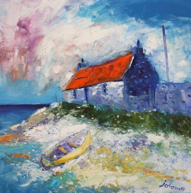 Croft and Boat Loch Gruinart Isle of Islay 24x24 - John Lowrie Morrison