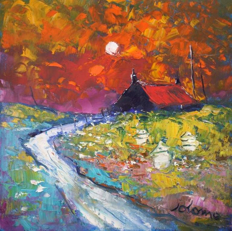 Red Roof & Beehives Isle Of Colonsay 12x12 - John Lowrie Morrison