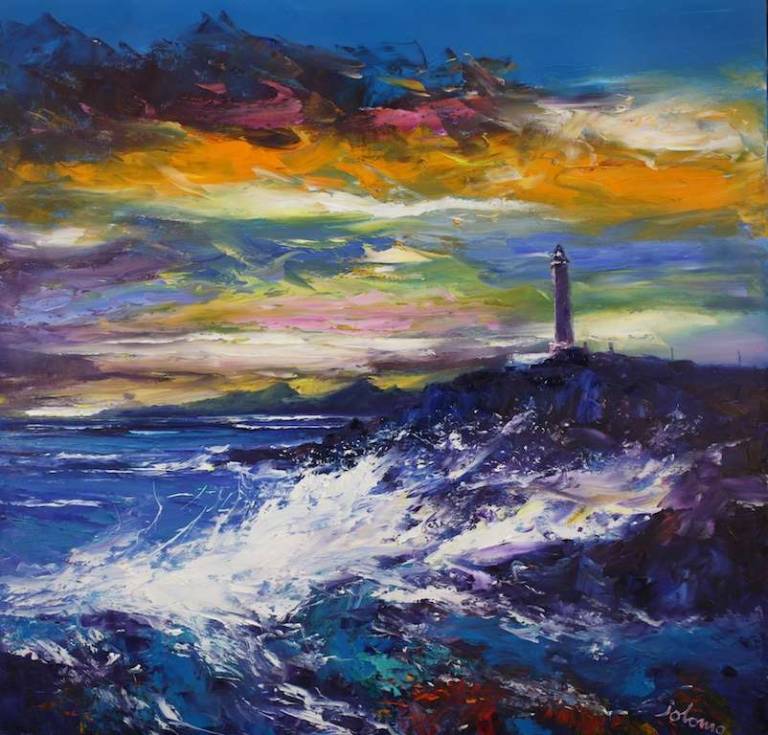 Winter Storm Ardnamurchan Lighthouse 30x30 - John Lowrie Morrison