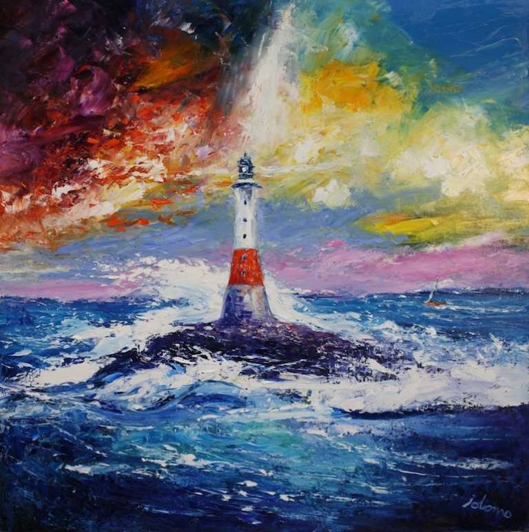 Passing Too Close Dubh Artach Lighthouse 36x36 - John Lowrie Morrison