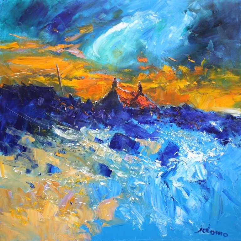 Stormy sunset Loch Gruinart shore Islay 24x24 SOLD - John Lowrie Morrison