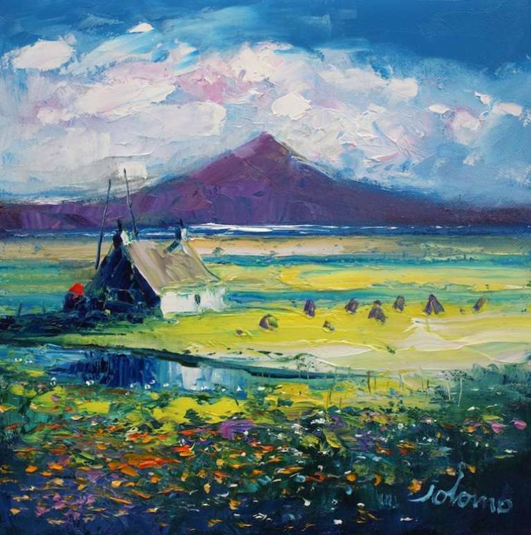 Wee Peat Stacks & Machair Flowers Benbecula 12x12 - John Lowrie Morrison