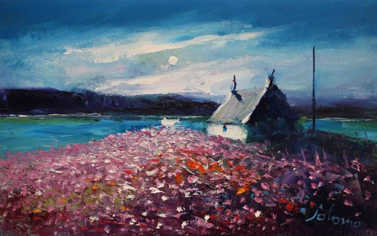 A Field Of Sea Pinks Isle Of Canna 10x16 - John Lowrie Morrison