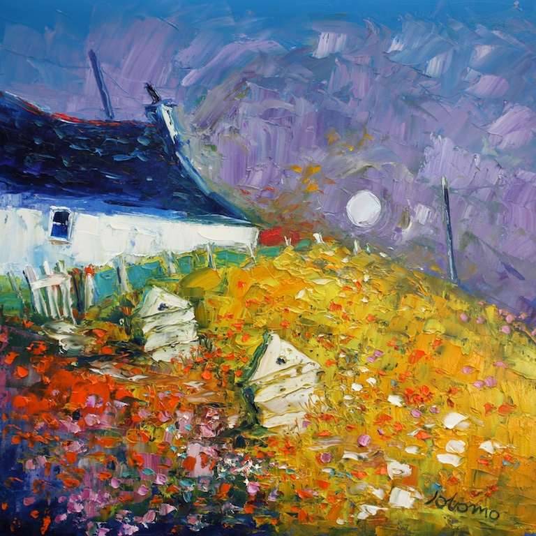 Two Beehives in the Summer Gloaming Argyll 16x16 - John Lowrie Morrison