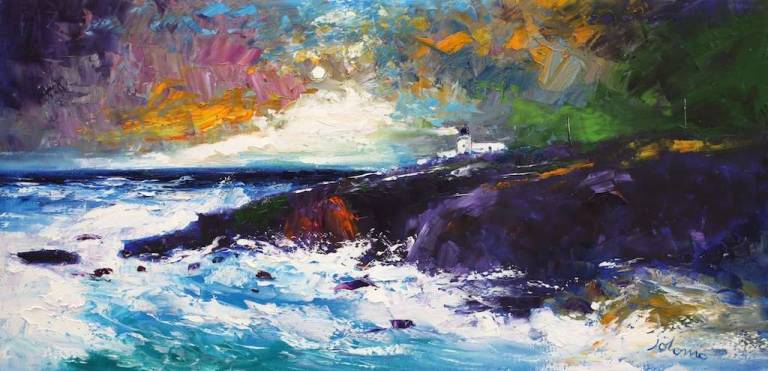 Big Storm The Todhead Light Aberdeenshire 16x32 - John Lowrie Morrison