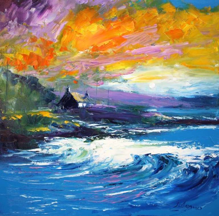 Stormy Eveninglight Westport Kintyre 24x24 - John Lowrie Morrison