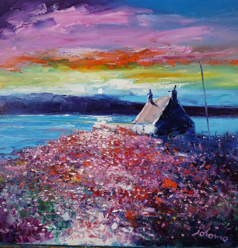 A Field Of Sea Pinks Isle Of Canna 20x20 - John Lowrie Morrison
