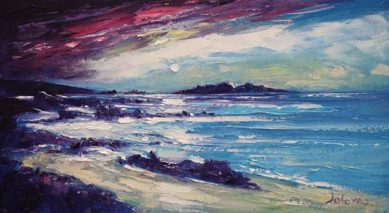 Winter sunset St Columba's Beach Iona 10x18 SOLD - John Lowrie Morrison