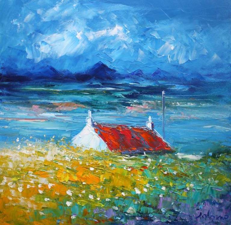 Early morning mist Acha Mhor Isle of Lewis 16x16 SOLD - John Lowrie Morrison