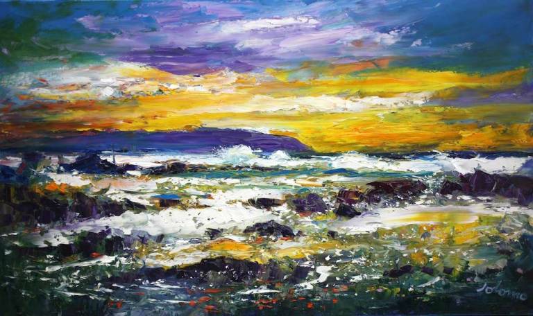Big Breakers Machrihanish looking to Mull of Kintyre 30x34 - John Lowrie Morrison