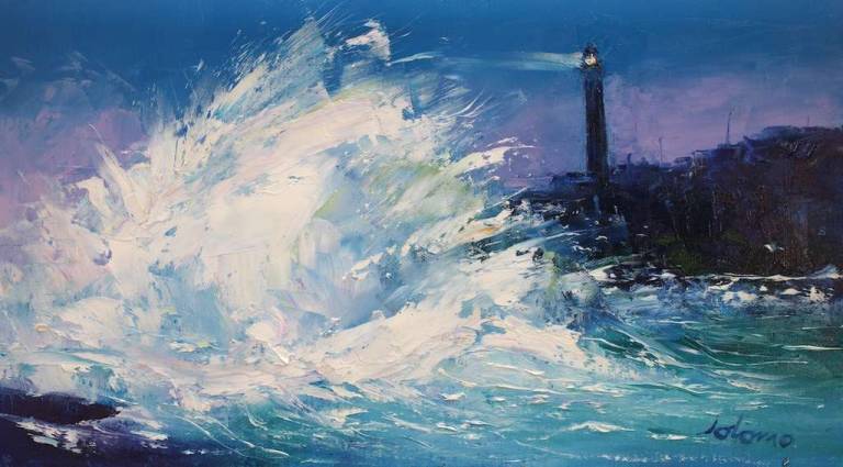 Stormy Breakesrs Ardnamurchan Lighthouse 10x18 - John Lowrie Morrison
