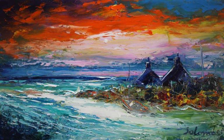 A Stormy Sunset Mannal Isle of Tiree 10x16 - John Lowrie Morrison