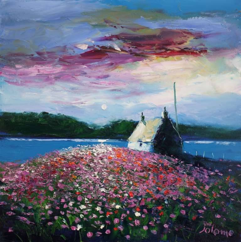 Isle of Canna Field of Sea Pinks 16x16 - John Lowrie Morrison