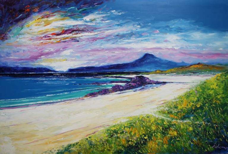 Dawnlight Traigh An-T Suide Isle of Iona looking to Ben More 40x60 - SOLD - John Lowrie Morrison