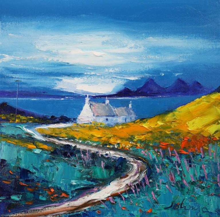 Summer Eveninglight Ardailly Isle of Gigha and the Paps of Jura 12x12 SOLD - John Lowrie Morrison