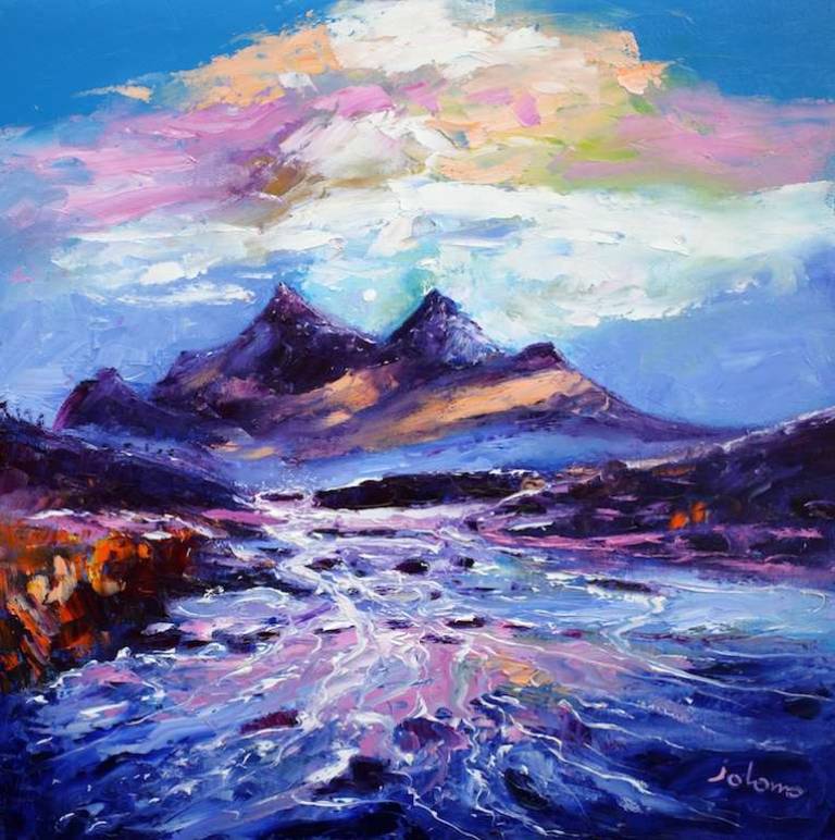 Sunset Over The Black Cuillin Isle Of Skye 24x24 - SOLD - John Lowrie Morrison