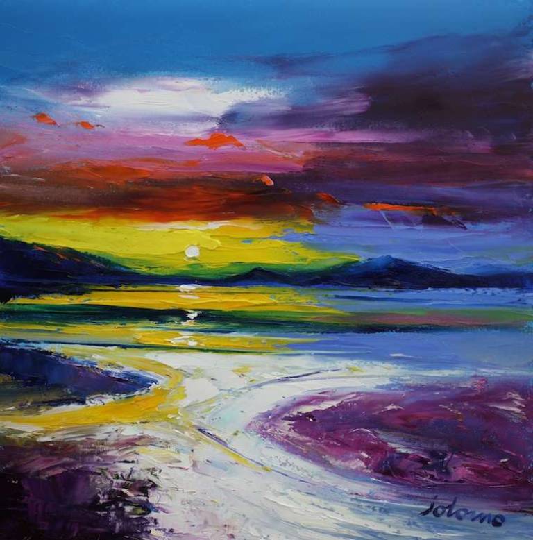 Sunset Seilibost Isle of Harris 16x16 - SOLD - John Lowrie Morrison