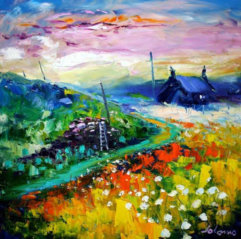 Peat Stack & Croft House Isle of Lewis 20x20 - SOLD - John Lowrie Morrison