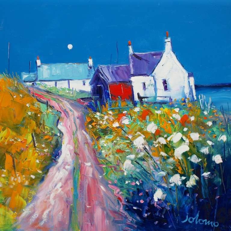 Croft on Kiloran Bay Isle of Colonsay 24x24 SOLD - John Lowrie Morrison