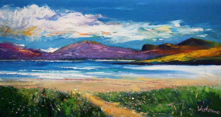 Stormy Eveninglight over Luskentyre & the hills of Harris 16x30 - John Lowrie Morrison