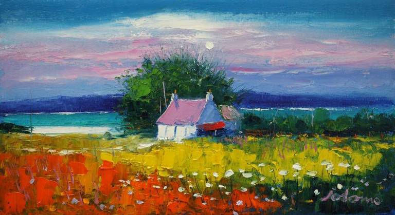 Autumn Moonrise Isle of Gigha 10x18 SOLD - John Lowrie Morrison