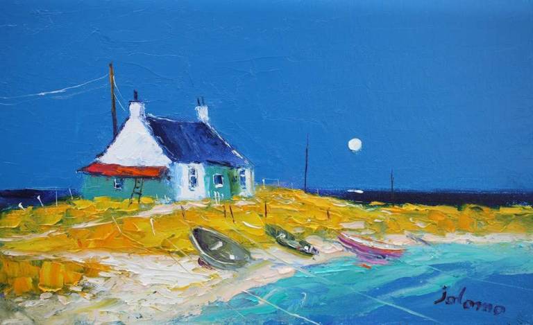 Summer Moonrise Balepetrish Isle of Tiree 10x16 - SOLD - John Lowrie Morrison