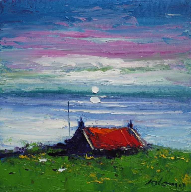 A Super Moon Loch Gruinart Isle of Isla 12x12 - John Lowrie Morrison