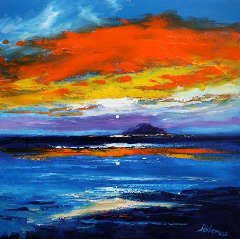 Eveninglight Ailsa Craig from Dunure 24x24 - SOLD - John Lowrie Morrison