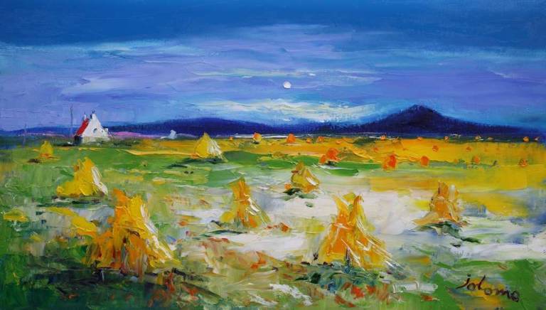 Barley Stooks Baghasdal South Uist 14x24 - SOLD - John Lowrie Morrison