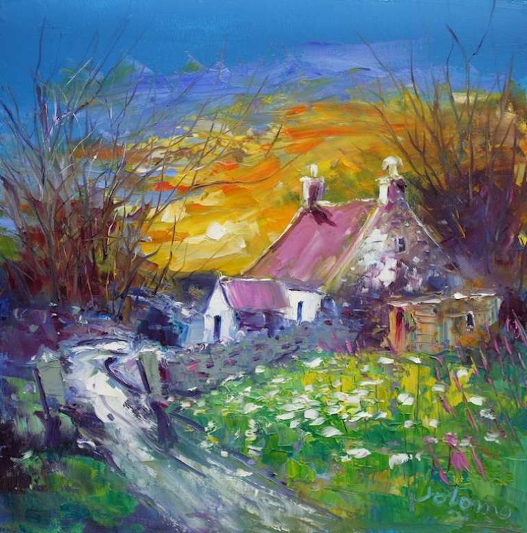 Winter Eveninglight Taynish Gatehouse Tayvallich 16x16 - John Lowrie Morrison