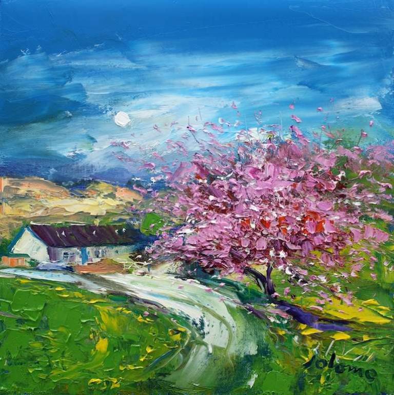 Spring Blossoms On The Carsaig Road Tayvallich 12x12 - John Lowrie Morrison