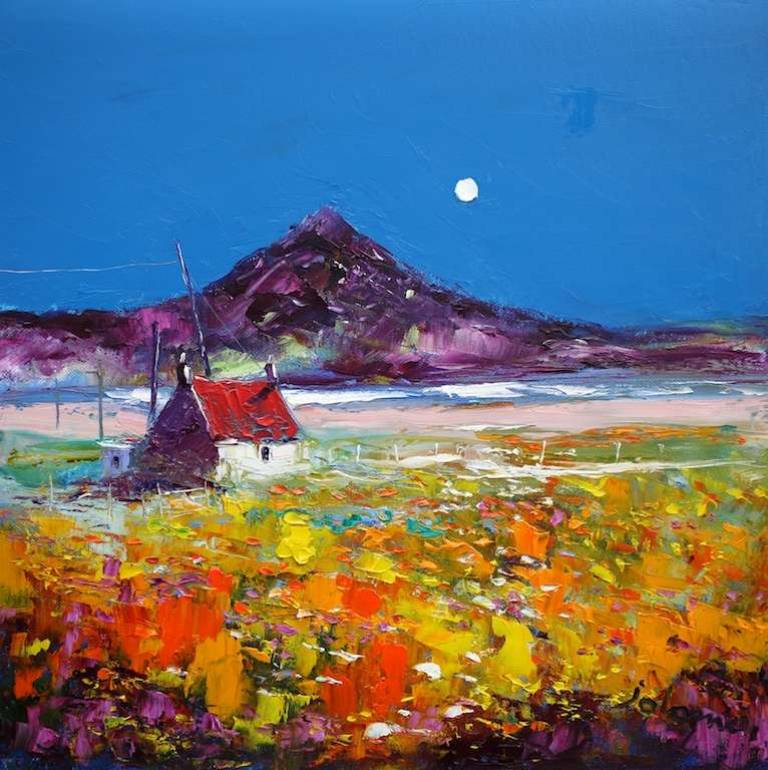An Autumn Moonrise Isle of South Uist 16x16 - John Lowrie Morrison